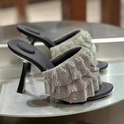 Мода 2025 Звездный стиль Роскошные стразы Женские сандалии Элегантные шпильки Высокие каблуки Слингбэки Гладиаторские сандалии Летние Вечерние Выпускные туфли