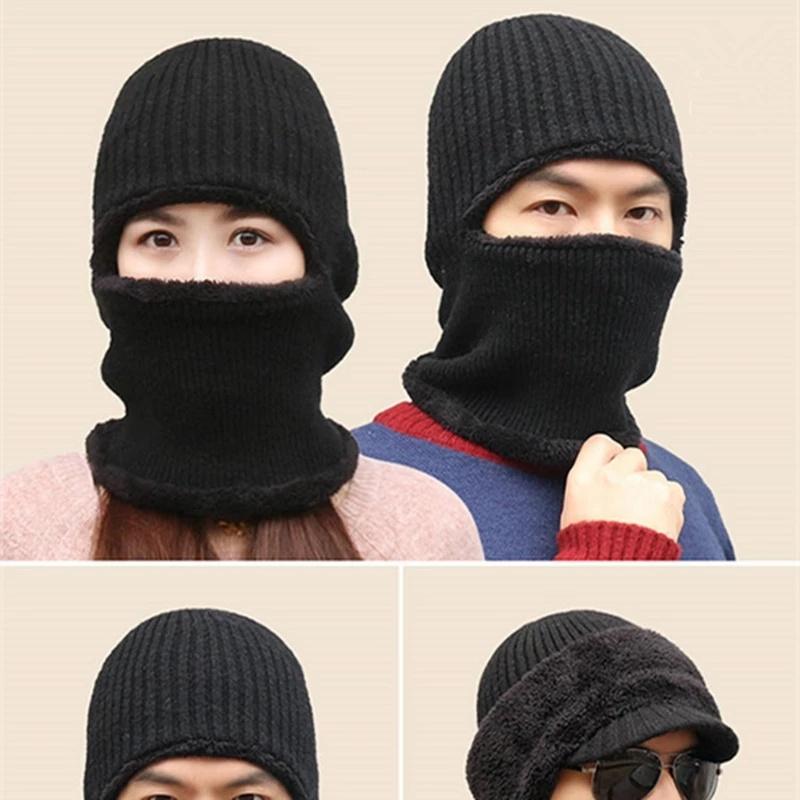 Coral Fleece Winter Hat Men's Hat Scarf Warm Breathable Wool Knitted Hat for Women Double Layers Protection Cap