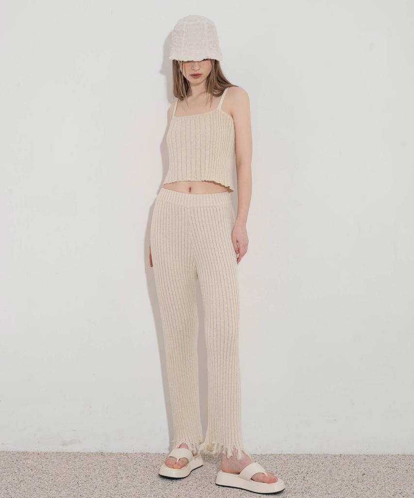 UNUSUALNORMAL Damaged Knit Pants_Light Beige