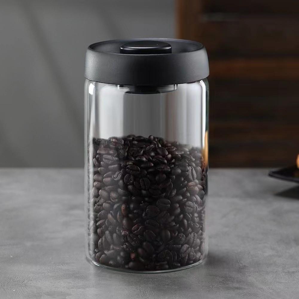Press Type Coffee Bean Storage Jar Manual Glass Coffee Jar Vacuum Sealed Jar  Home Use