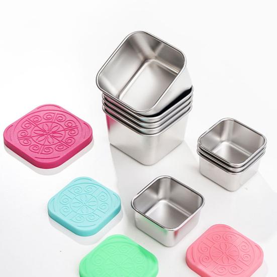 Чашка для соуса из нержавеющей стали с силиконовой крышкой Герметичный квадратный контейнер для закусок для детей Не содержащий БФА Штабелируемый ланч-бокс для школы пикника