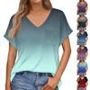 Женские топы с коротким рукавом, рубашки с v-образным вырезом и нагрудными карманами, свободные повседневные базовые футболки, летняя одежда