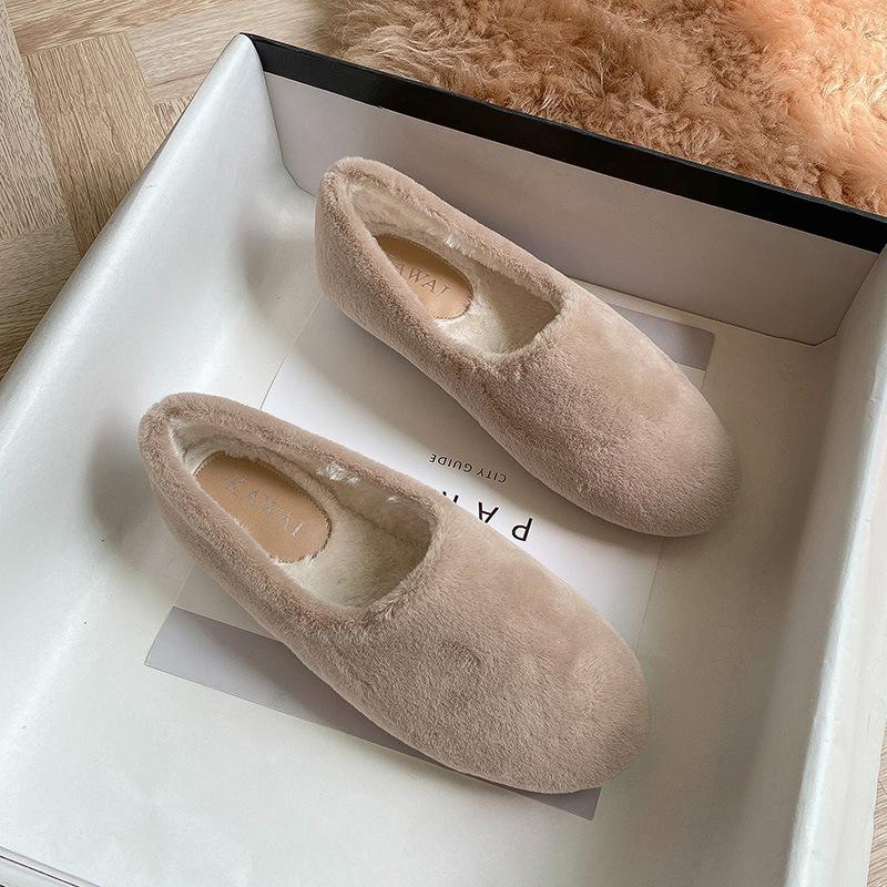 Fashion New Arrival Women's Winter Fluffy Flat Bottom Shoes Soft-Sole Short Plush Flat Peas Shoes