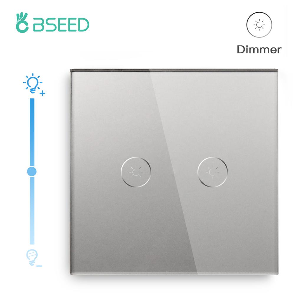 Bseed EU Сенсорный диммерный переключатель 2 клавиши 1-клавишный LED Белый Черный Золотой Хрустальная стеклянная панель Диммер
