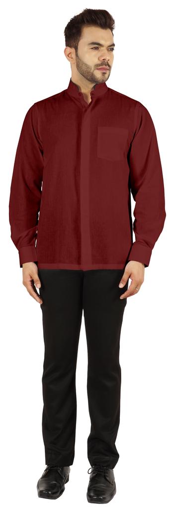 BestMan Однотонная рубашка с длинным рукавом для мужчин с двойной планкой на пуговицах спереди и китайским воротником