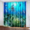 Undersea World Series Deluxe Living Room Bedroom Decoration Sunshade Curtains 2 Pieces of Hook Piercing