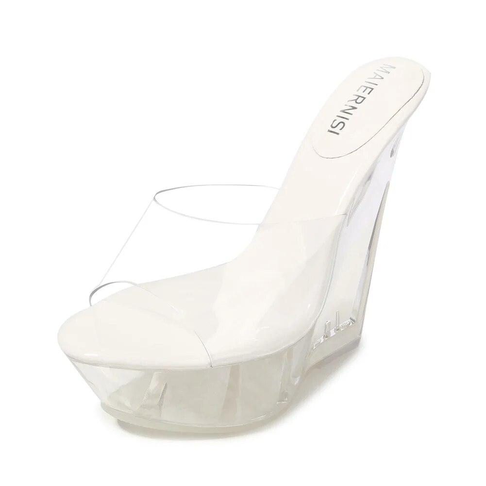 Sexy Ultra-high Heel Cool Slippers High Transparent Slope Crystal Waterproof Platform Sexy Open-toed Sandals WZ