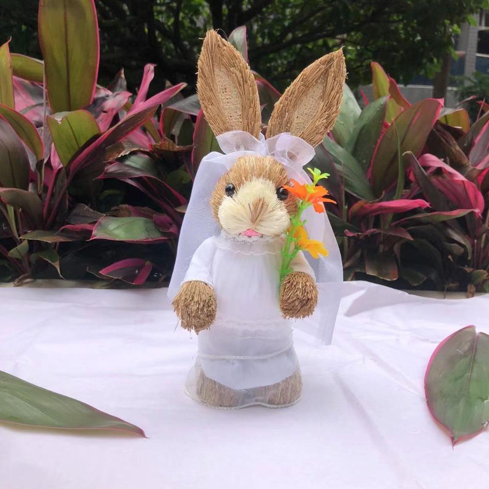 Cute High-25cm Straw Rabbits DIY Handmade Landscape Rabbit Statue Photography Props Gift Rabbit Decoration Garden Balcony