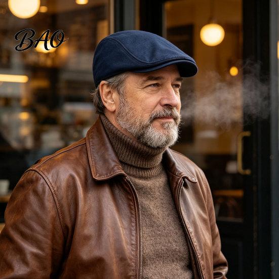 Comfortable Fit Hat Men Woolen Newsboy Flat Cap, Soft Fitted Driving Cabbie Hat, Retro Peaked Cap Style for Spring And Autumn Casual Daily Wear