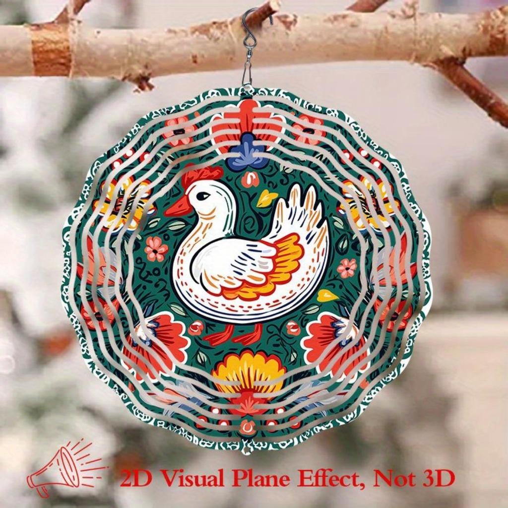 Floral Duck Round Art Wind Chime Metal Hanging Decor for Garden Patio Outdoor Indoor Holiday Decorations Durable Weather Resistant