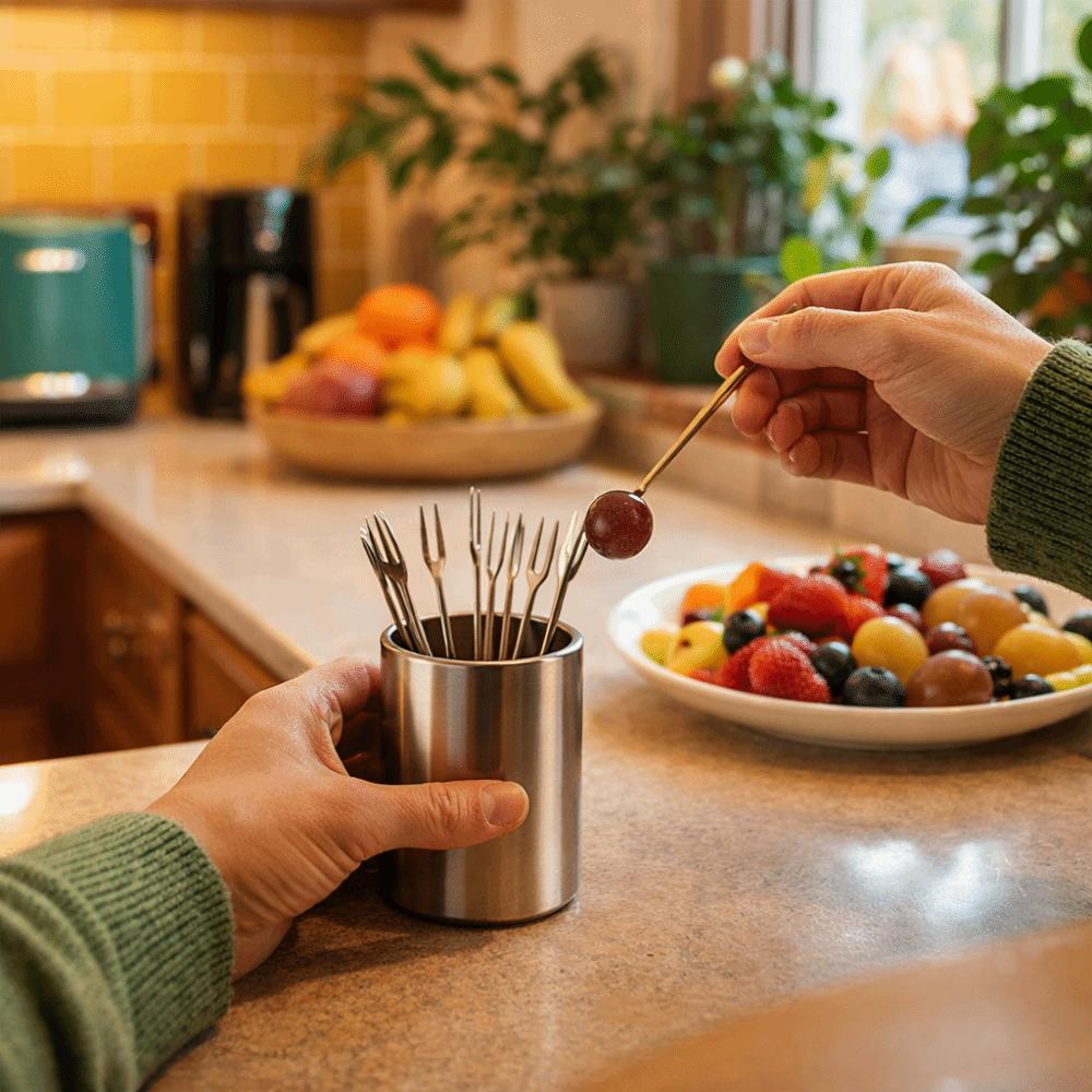 Cylinder Fruit Fork Holder Stainless Steel Mini Metal Box Toothpick Jar Holder  Dining Table