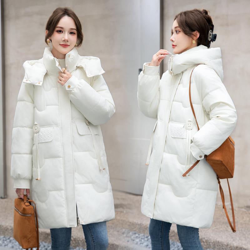 Comfortable and Fashionable Korean Style Plus Size Hooded Long Down Cotton Coat with Large Pockets