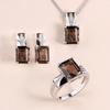 Bolaijewelry Classic Design Natural Smoky Quartz Jewelry Set Ring Earrings Necklace Jewelry Set 925 Silver Women Holiday Gift