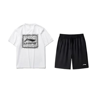 Футболка с круглым вырезом и короткими рукавами с принтом логотипа Li Ning, модная, свободного кроя, универсальная, шорты, повседневный спортивный костюм, унисекс, комплекты AHSUA15-1+AKSV843-1