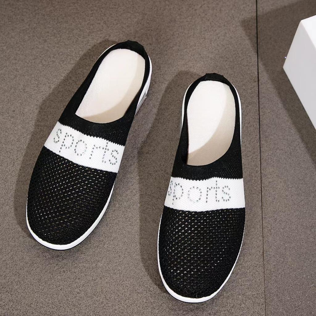 Мода 2024 года, женские сетчатые туфли на плоской подошве, полутапочки, толстые повседневные сандалии, дышащие шлепанцы, тапочки