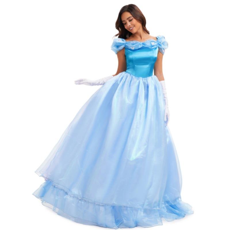 Хэллоуин Взрослое Платье для Сценического Выступления Премиум Издание Платье Принцессы Золушки Платье для Праздничной Вечеринки Синее Платье