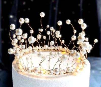 Искусственный жемчуг Корона Торт Топпер Ресторан Вечеринка по случаю дня рождения Украшение на день рождения