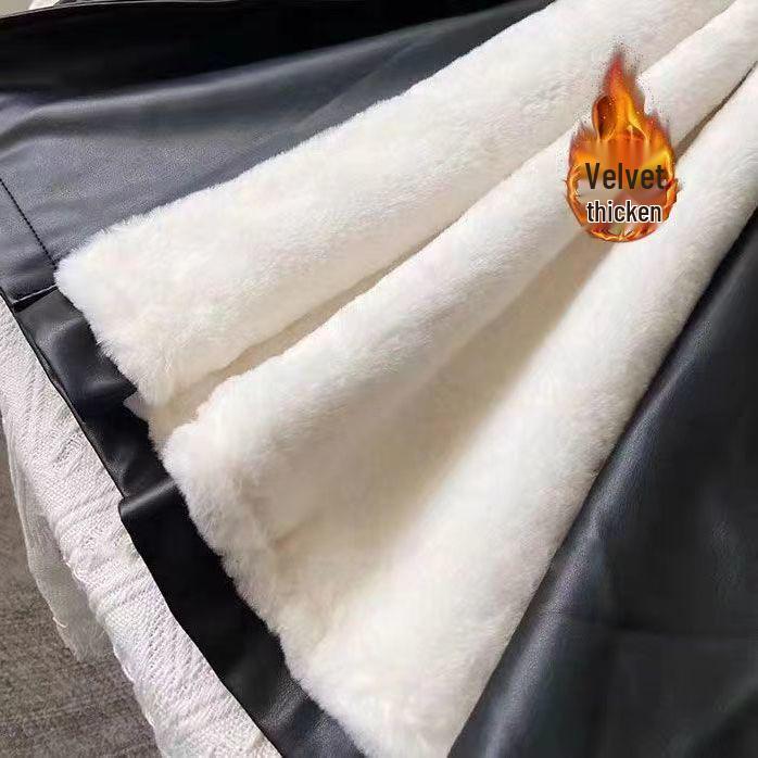 Женская кожаная куртка средней длины: Европейский и американский стиль, Осень/Зима 2025, Плюс бархат, Утепленное тренчкот