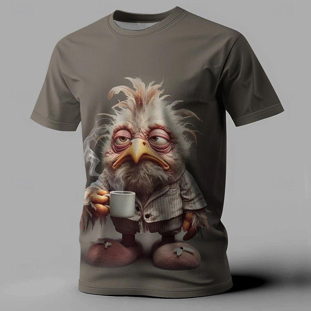 Смешная мужская футболка с принтом животных и курицы, летняя повседневная футболка с коротким рукавом, уличная мода, свитер с круглым вырезом, мужская свободная одежда