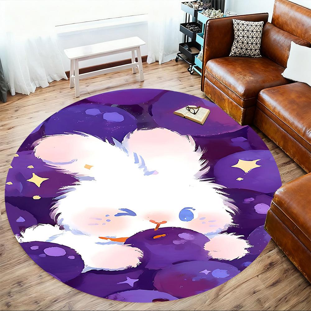 1 шт. фиолетовый круглый коврик для стула с кроликом, ковер для пола - нескользящий, коврик для пола для офиса, спальни и декора помещений c1125124