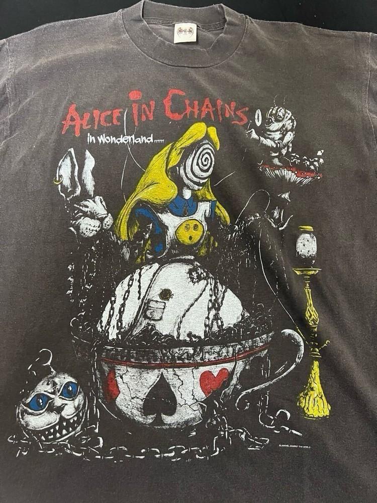 Alice In Chains В Стране Чудес 90-е Редкий Дизайн Угольно-серая Футболка NH25588 Унисекс Футболка