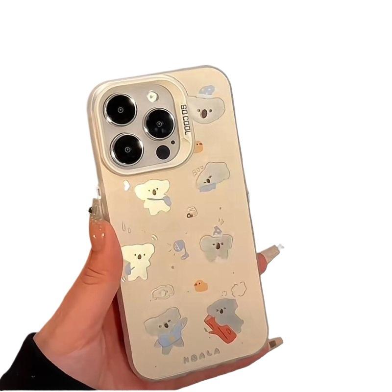 Cute hollowed-out koala Apple 13/14 phone case, drop-proof iPhone 15/11/12 silver case, XS/XR, women's 7p