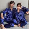 Couple New Pajamas Ladies Artificial Silk Thin Men's Lapels Long Sleeves Trousers Spring Autumn Summer Loungewear Ice Valentine'