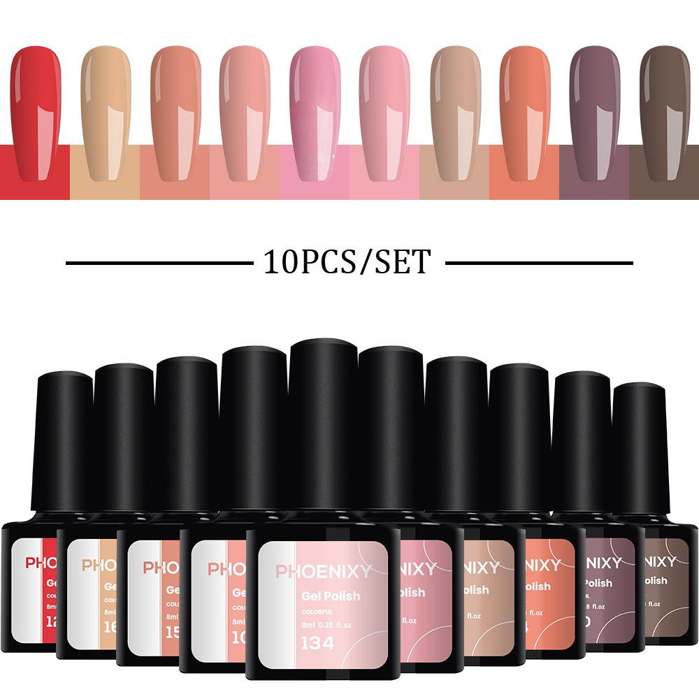 Набор лаков для ногтей PHOENIXY, 4/6/8/10 шт., гибридный полупостоянный светодиодный гель-лак для замачивания, все для маникюра, набор лаков для ногтей