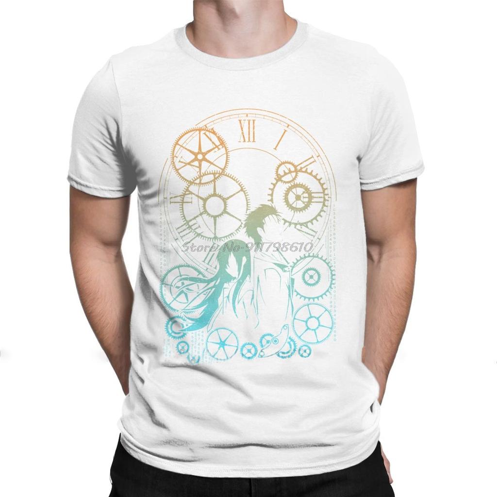 Time Steins Gate T Shirts For Men Cotton T-Shirts Anime Mayuri Makise Manga Daru Shiina Rintaro Game Tee Shirt Short Sleeve