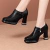 Модные весенне-осенние новые черные туфли-лодочки с круглым носком, толстым высоким каблуком, на молнии сбоку, повседневные туфли на платформе, женская обувь