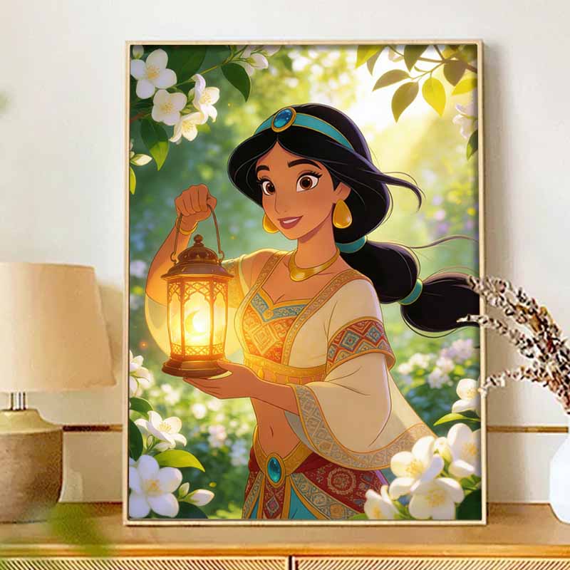 Disney Diamond Art Painting Kit 5D Jasmine Lantern Diamond Painting Dot Art Kit Home Wall Decor