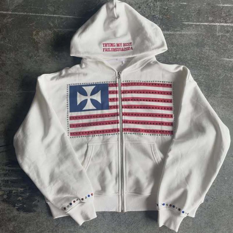 Европейский и американский Y2K напечатанный карман с надписью персонализированный трендовый свободный кардиган с капюшоном в стиле хип-хоп