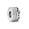 New 925 Silver Round Flower Pattern Sparkling Pink Heart-shaped Clip Charm Bead Fit for Bracelet DIY Women's Jewelry