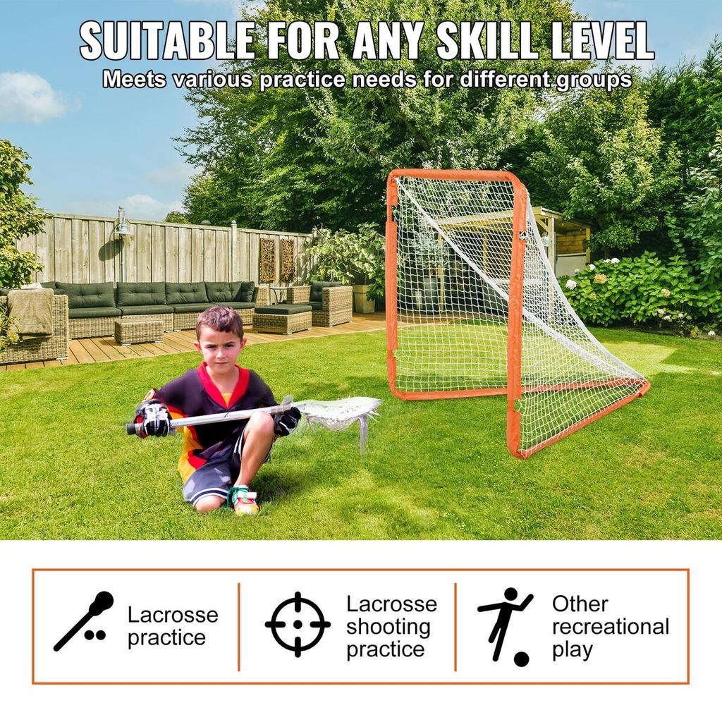 Lacrosse Goal, 4' x 4' Small Kids Lacrosse Net, Folding Portable Lacrosse Goal with Carry Bag, Iron Frame Backyard Training Equipment, Quick & Easy