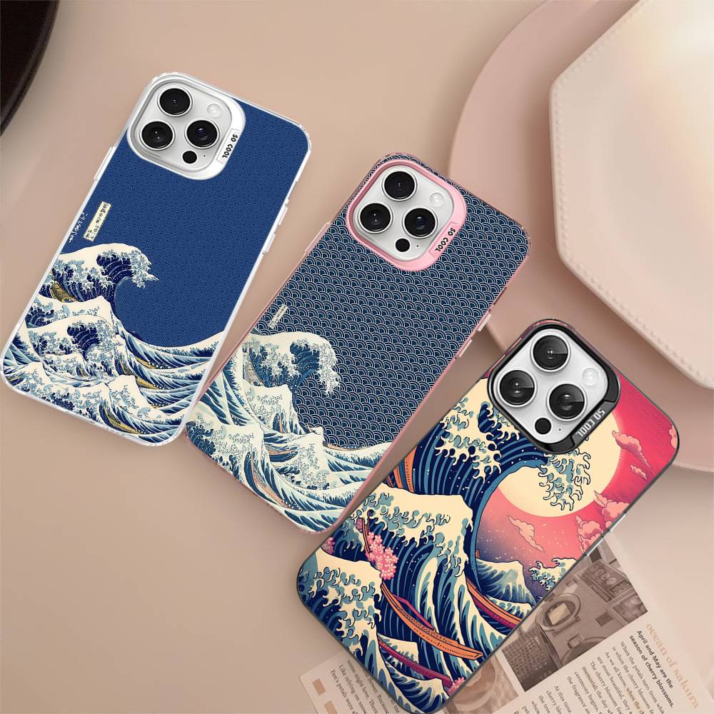 Японские волны Чехол для телефона Для IPhone 17 16 15 14 13 12 11 Pro Max Plus Pro Цветной корпус