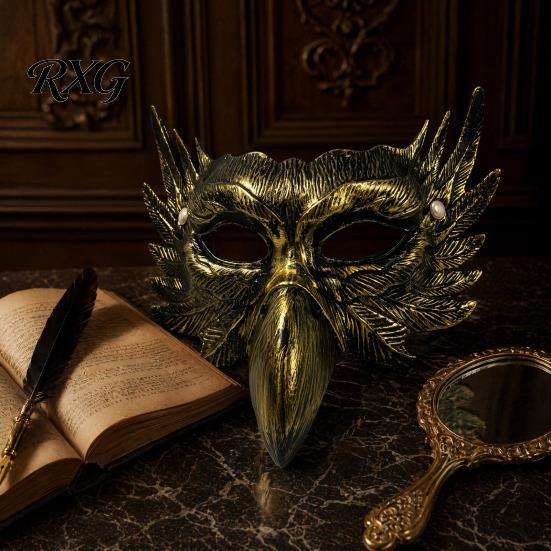Unique Winged Mask Halloween Eagle Half Face Mask, Vintage Gold Decorative Party Masquerade Gothic Cosplay Props Golden Bird