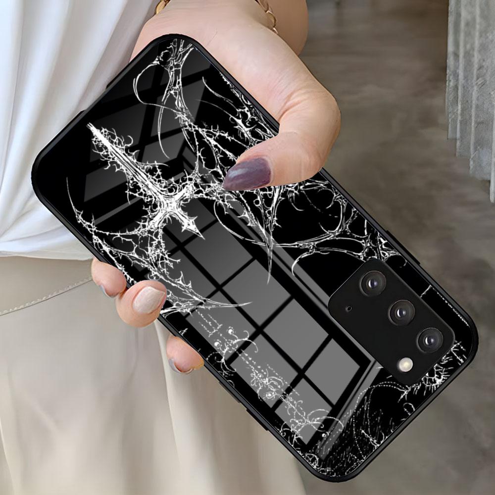 Чехол для телефона C-Cyber Sigil для Samsung S26 S25 S24 FE S23 S22 S21 Plus S20 Ultra Note20Ultra Черная стеклянная крышка