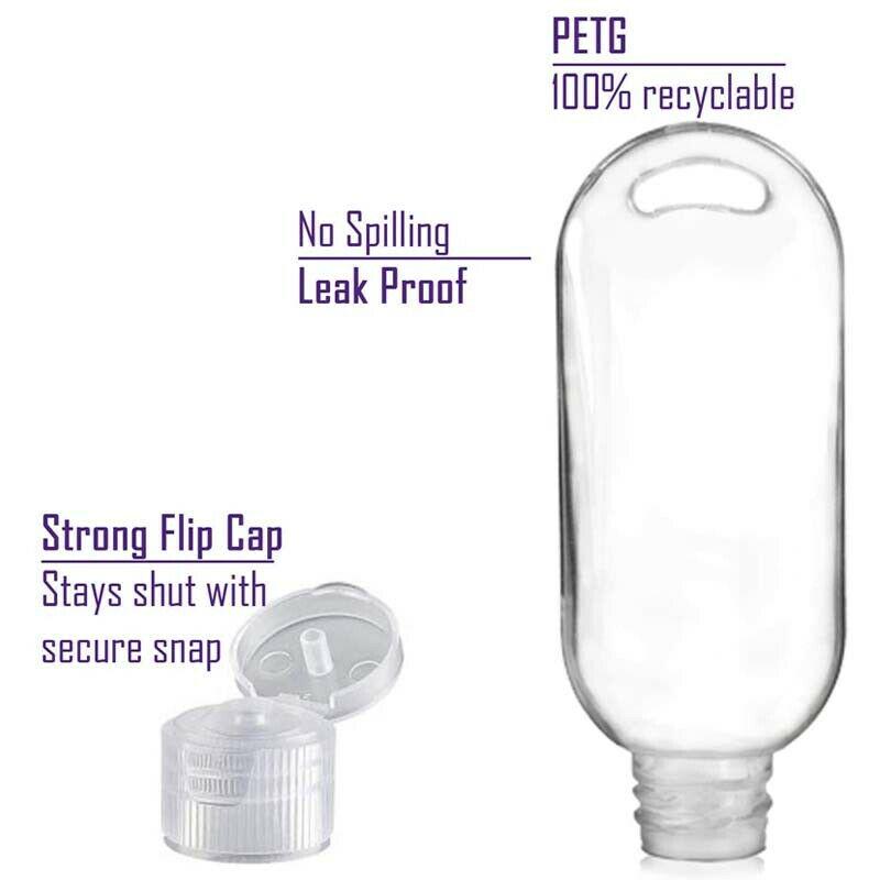 1-100PCS 30/50ml Empty Plastic Refillable Liquid Gel Bottles Travel Sanitizer Bottle With Key Ring