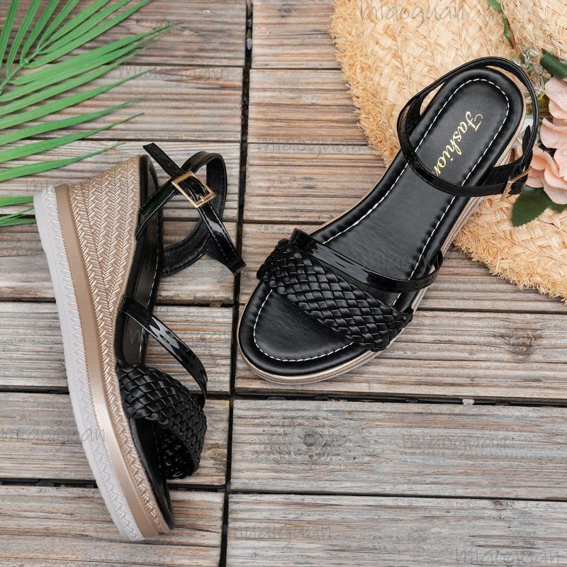 Плетеные сандалии-клинья для женщин Легкие сандалии на платформе с ремешком и пряжкой Женские летние сандалии с толстой подошвой Пляжные сандалии Mujer