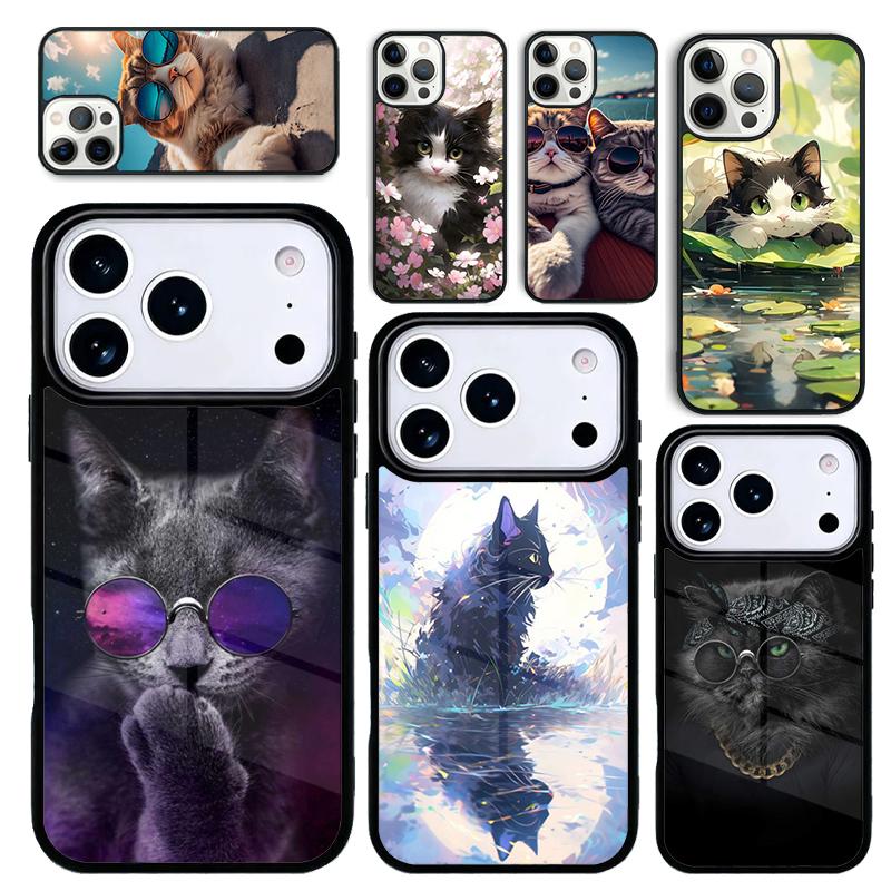 Чехол Case для iPhone 17 Air 16 Pro Max 15 Plus 11 13 Mini 14 12 Задняя крышка телефона Крутое животное Кот