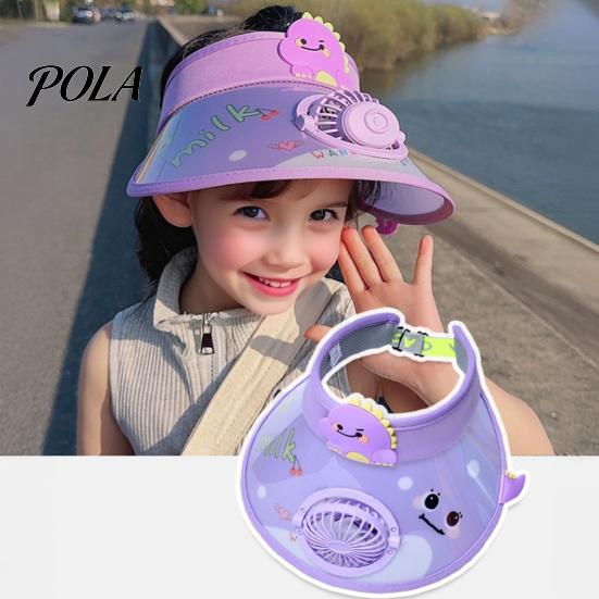 Children Cooling Beach Hat Cartoon Kids Sun Visor with USB Charging Fan UPF50+ Summer Curved for Outdoor Empty Top Wide Brim Sunhat Boys Girls