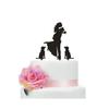 Black Wedding Cake Topper - Bride Hold Groom with Flowers Besides 2 Pet Dogs Silhouette Cake Decoration