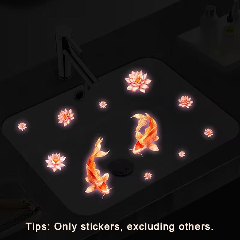 Светящиеся стеклянные наклейки Фэн-шуй с карпами Наклейки для раковин Наклейка для унитаза Наклейки для кухонной мойки Самоклеящиеся Съемные Декор для дома