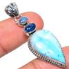 Natural Republic Larimar, Kyanite 925 Solid Sterling Silver Pendant 1.93" I2T62