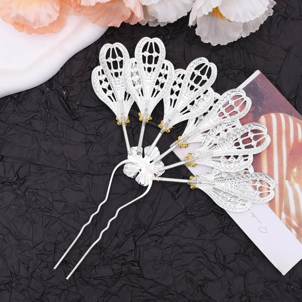 Metal Thai Style Leaf Hair Stick Golden Ethnic Headdress Jewelry Rhinestone Flower Hairpin Party