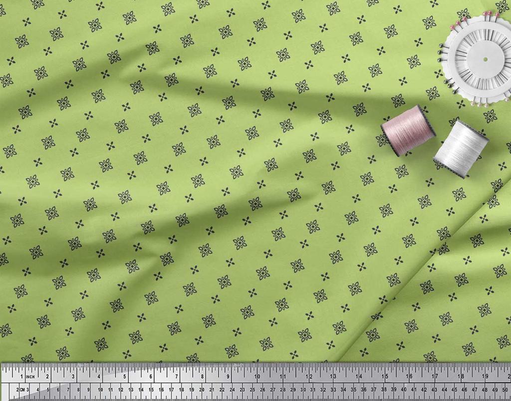 Soimoi Japan Crepe Satin Fabric Black Small Motif Shirting Printed Craft Fabric by the Metre 42 Inch