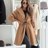 Новые осенние повседневные шерстяные пальто с длинным рукавом, женские зимние верхние одежды, куртка больших размеров, женские модные однотонные теплые свободные куртки на шнурке, пальто 24996