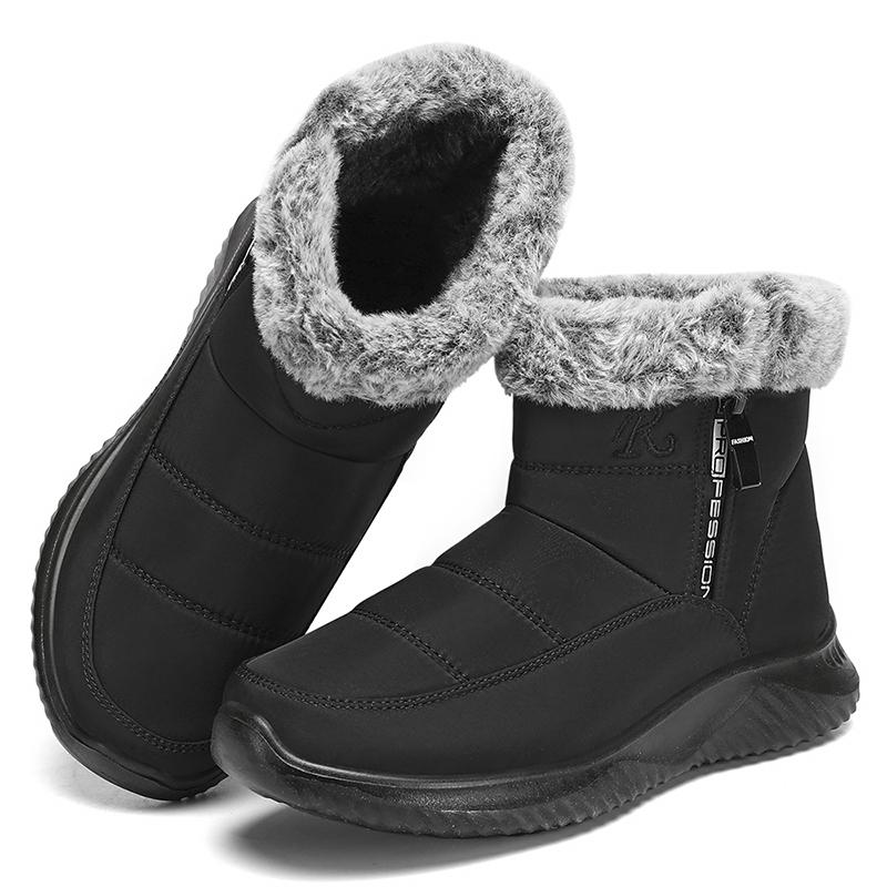 Водонепроницаемые зимние ботинки из искусственного меха для женщин 2025 года, нескользящие утолщенные плюшевые ботильоны, женская модная обувь на молнии, сохраняющая тепло, с хлопковой подкладкой