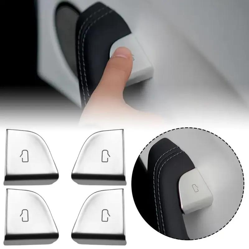 4X Car Button Stickers Cover Trim For Tesla Y Juniper 2025 Model 3 Highland 2024 Door Lock Switch Open Button Cover Protector
