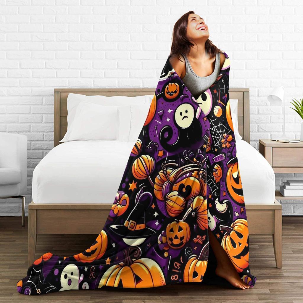 Halloween Theme Pattern Super Soft Blanket Kids Plush Bedding Throws Novelty Outdoor Flannel Bedspread Sofa Bed Cover